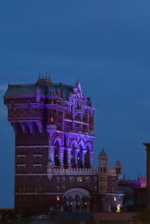 Tokyo Disney Sea Tower of Terror at night from the Monorail station